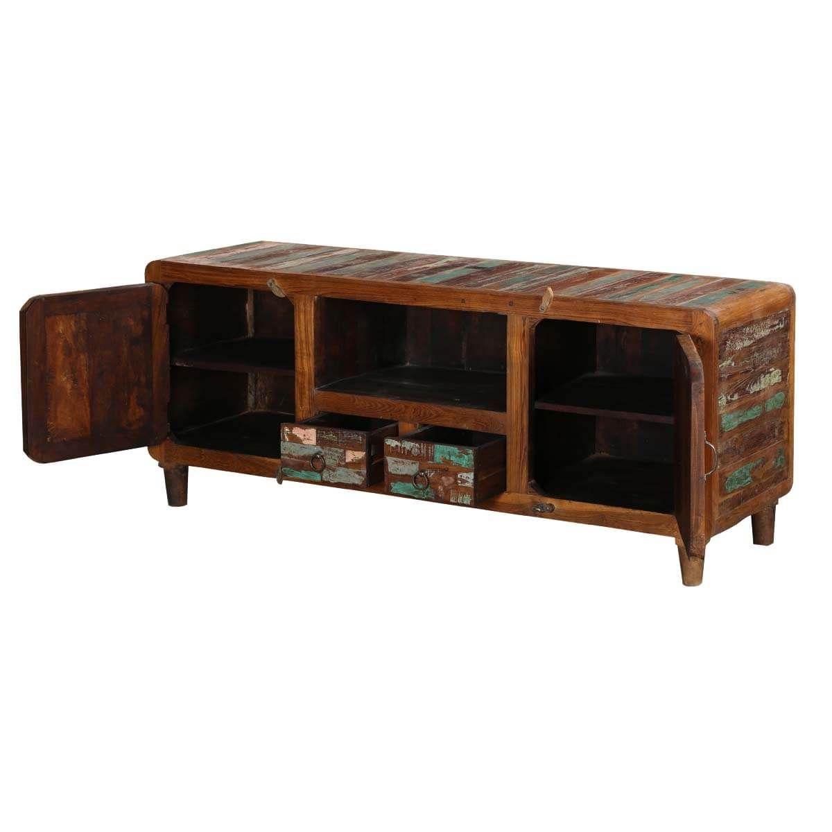 Trendy Tangier 59" Mosaic 2 Door Solid Wood Rustic Media Console Furniture In 2 Door Wood Desks (View 7 of 15)