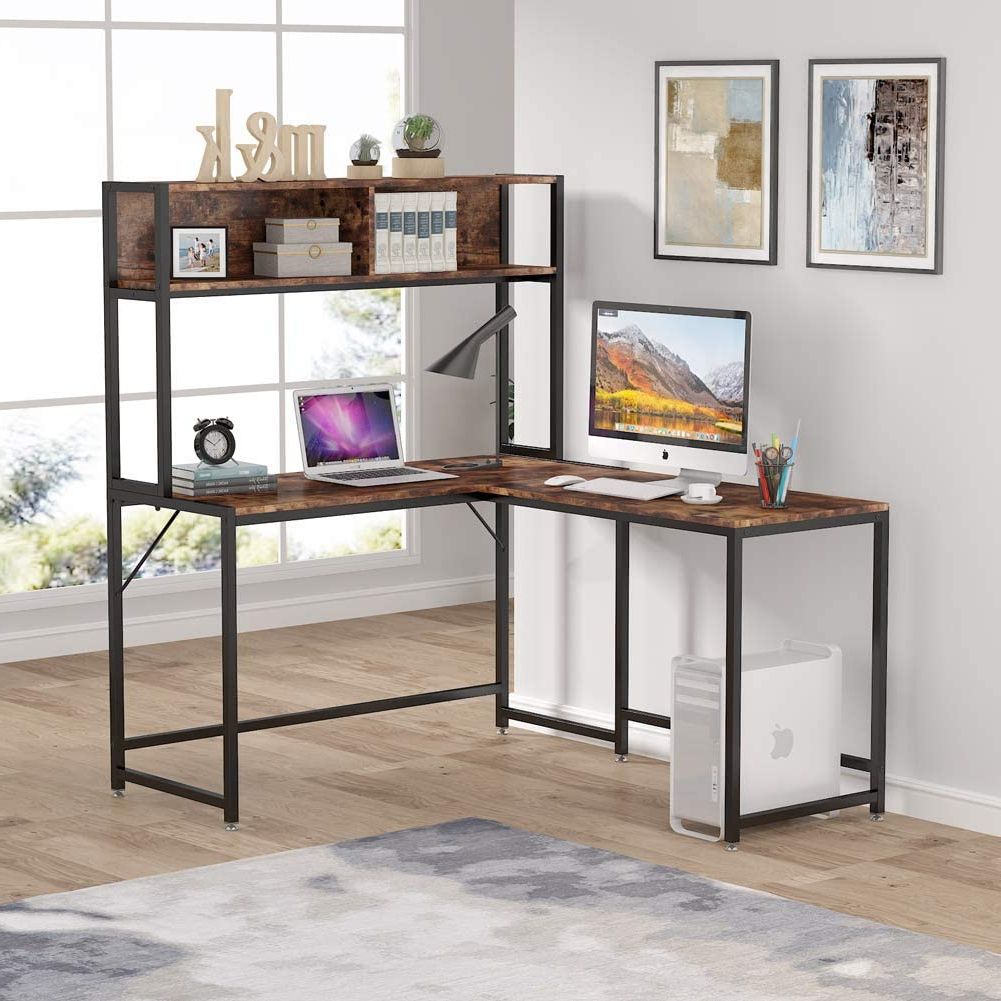 Tribesigns L Shaped Desk With Hutch Bookshelf, 55 Inches Metal And Wood Inside Popular Black Wood And Metal Office Desks (View 8 of 15)