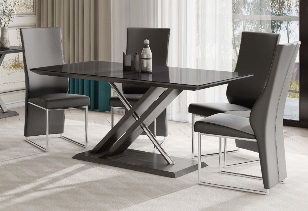 Valencia Black & Walnut Glass Dining Table – Lycroft Interiors Inside Fashionable Dark Walnut Desks And Chair Set (View 5 of 15)