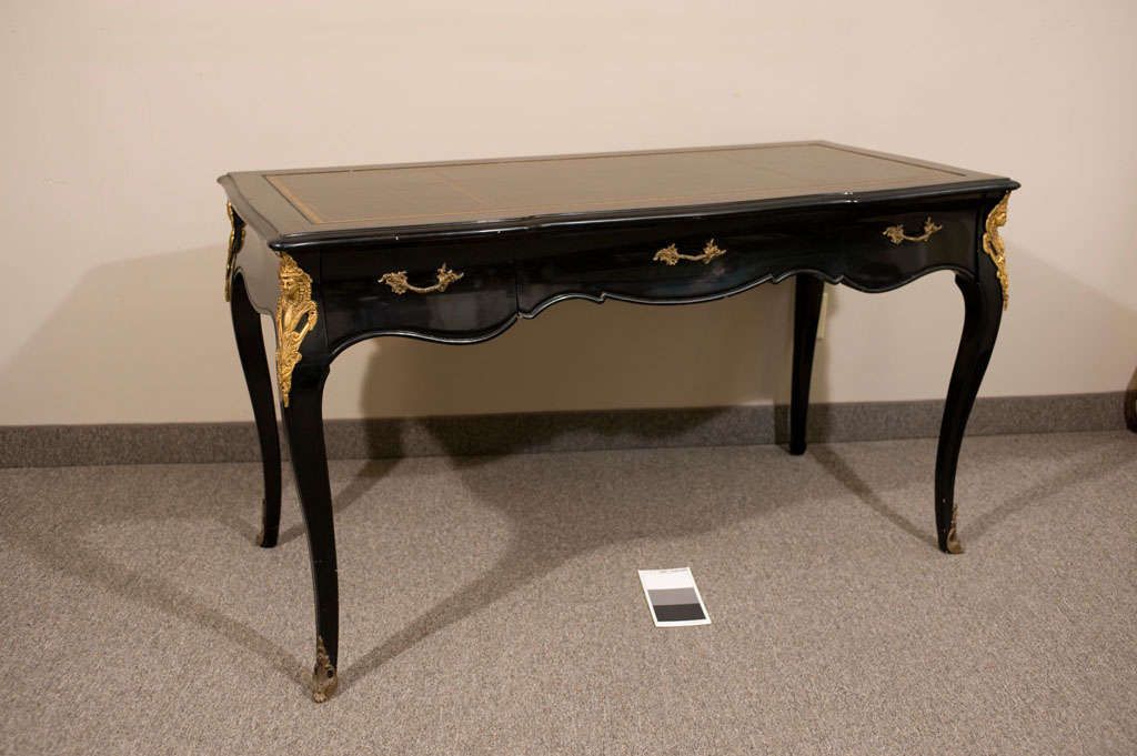 Vintage French Louis Xv Black Leather Top Writing Desk At 1stdibs In Trendy Lacquer And Gold Writing Desks (View 10 of 15)