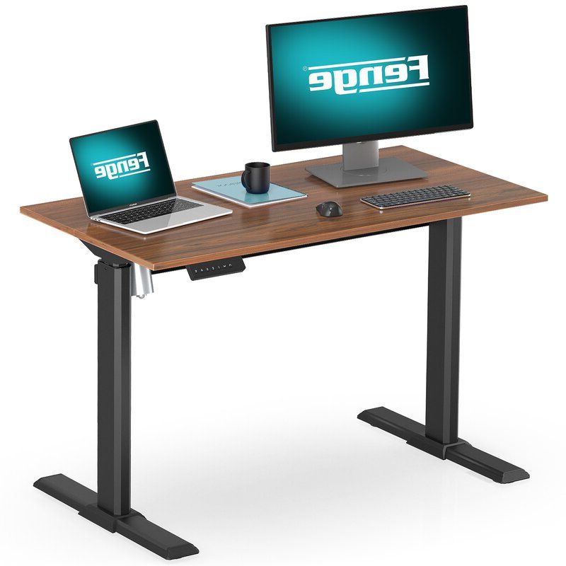 Walnut Adjustable Stand Up Desks Within 2018 Fitueyes Fenge Electric Stand Up Desk 48x24 Inches Standing Desk Height (View 5 of 15)