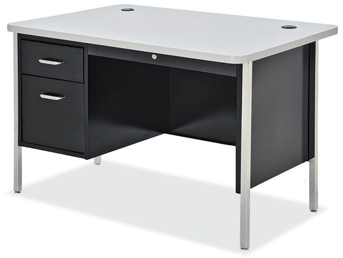 Walnut Wood And Black Metal Office Desks Inside Trendy 48"w X 30"d X 29 1/2"h Walnut/black Teacher's Desk  Single Pedestal (View 6 of 15)