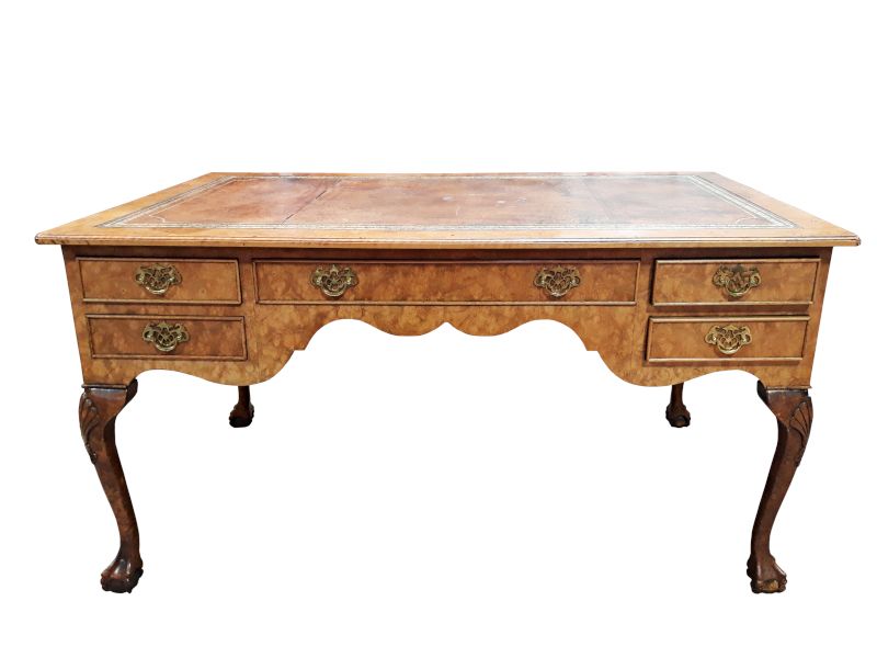 Well Known Burled Walnut & Leather Top Writing Desk – Stefek's Auctions And Estate Regarding Walnut And Black Writing Desks (View 11 of 15)