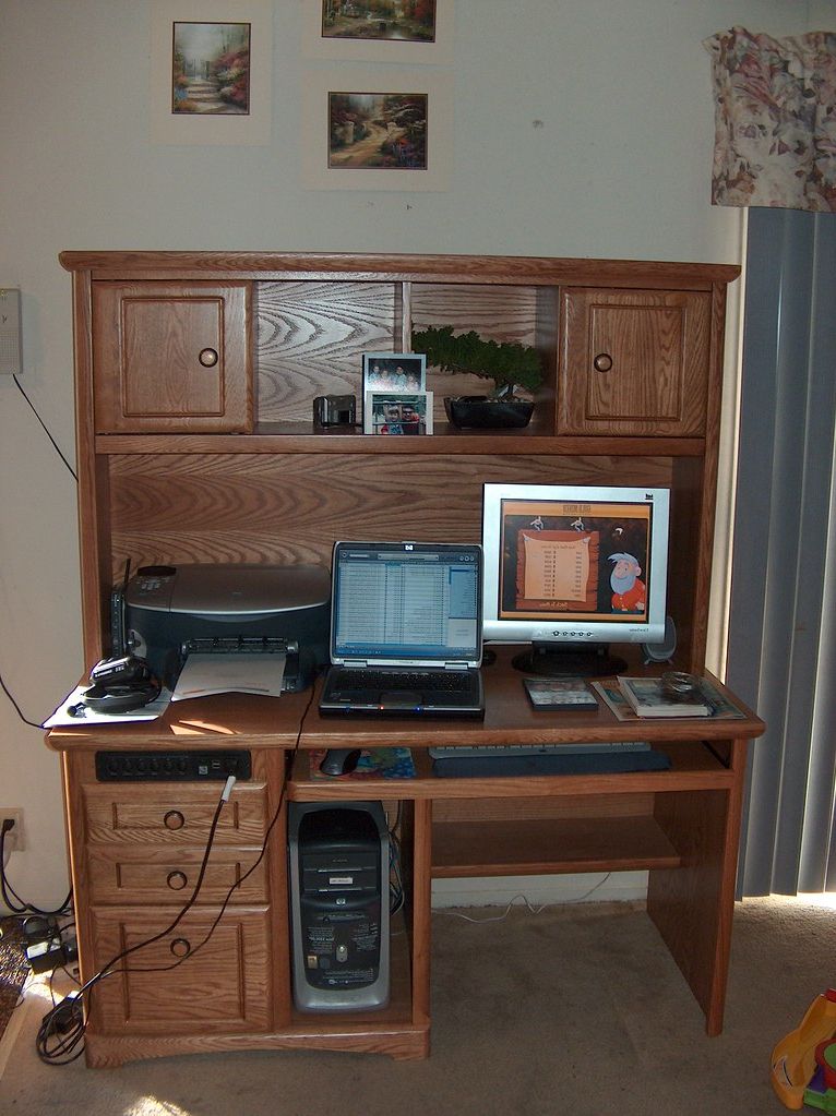 Well Known Farmhouse Black And Russet Wood Laptop Desks With Regard To Computer Hutch  (View 2 of 15)