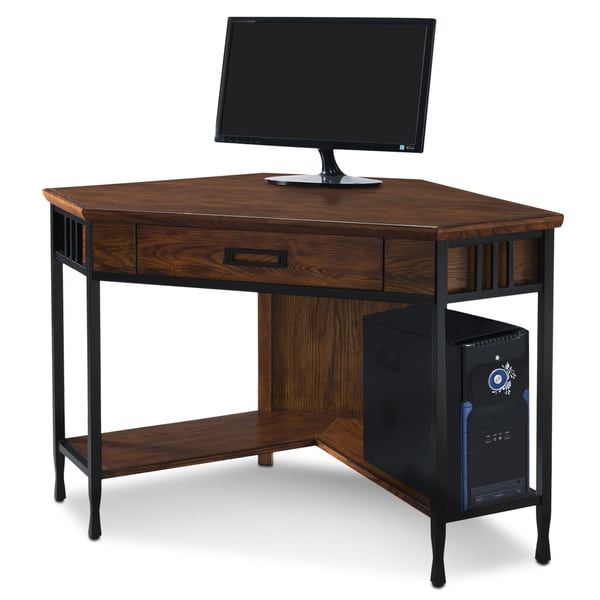 Well Known Farmhouse Mission Oak Wood Laptop Desks Throughout Mission Oak Wood Corner Writing/computer Desk – Overstock –  (View 6 of 15)