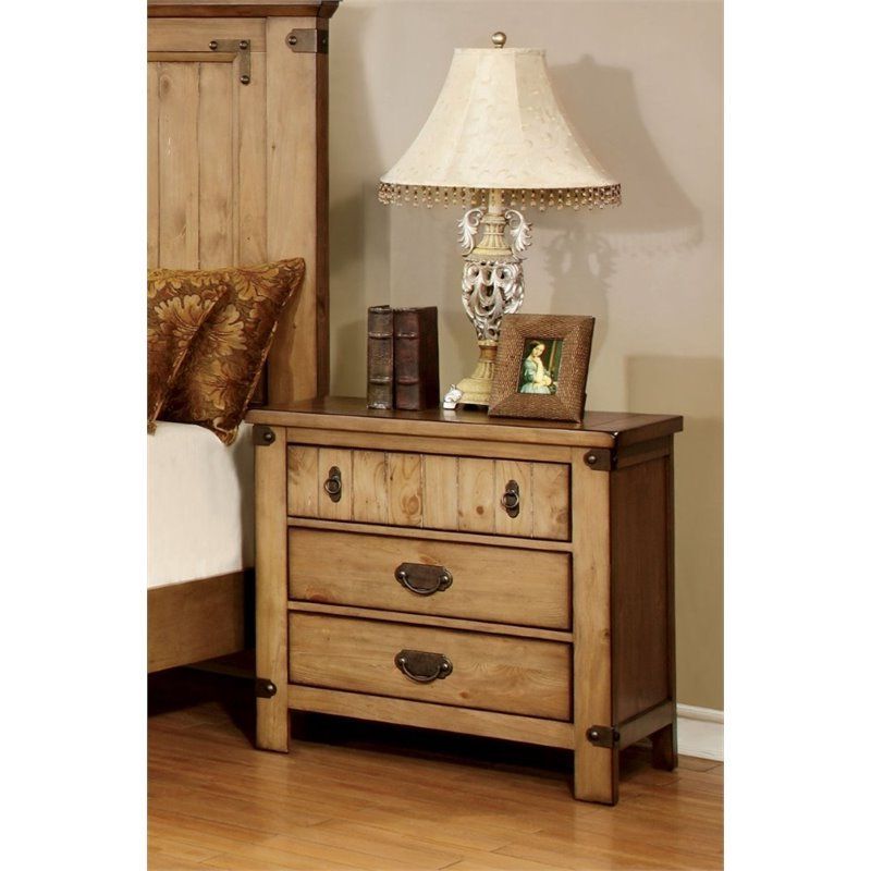 Well Known Furniture Of America Sesco 3 Drawer Nightstand In Burnished Pine With Burnished Oak 3 Drawer Desks (View 1 of 15)
