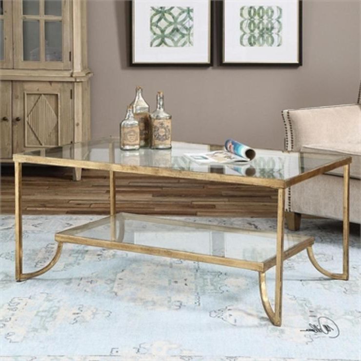 Well Known Glass And Gold Rectangular Desks For Worlds Away Taylor 2 Tier Rectangle Gold Coffee Table (View 6 of 15)
