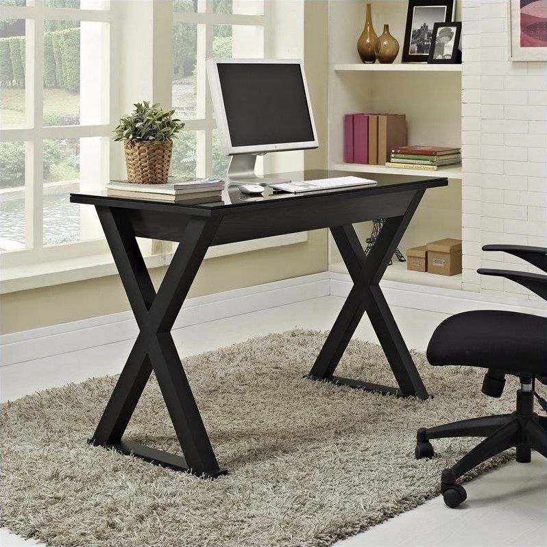 Well Known Glass White Wood And Black Metal Office Desks In 48" X Frame Computer Desk In Black – D48x30bl (View 8 of 15)