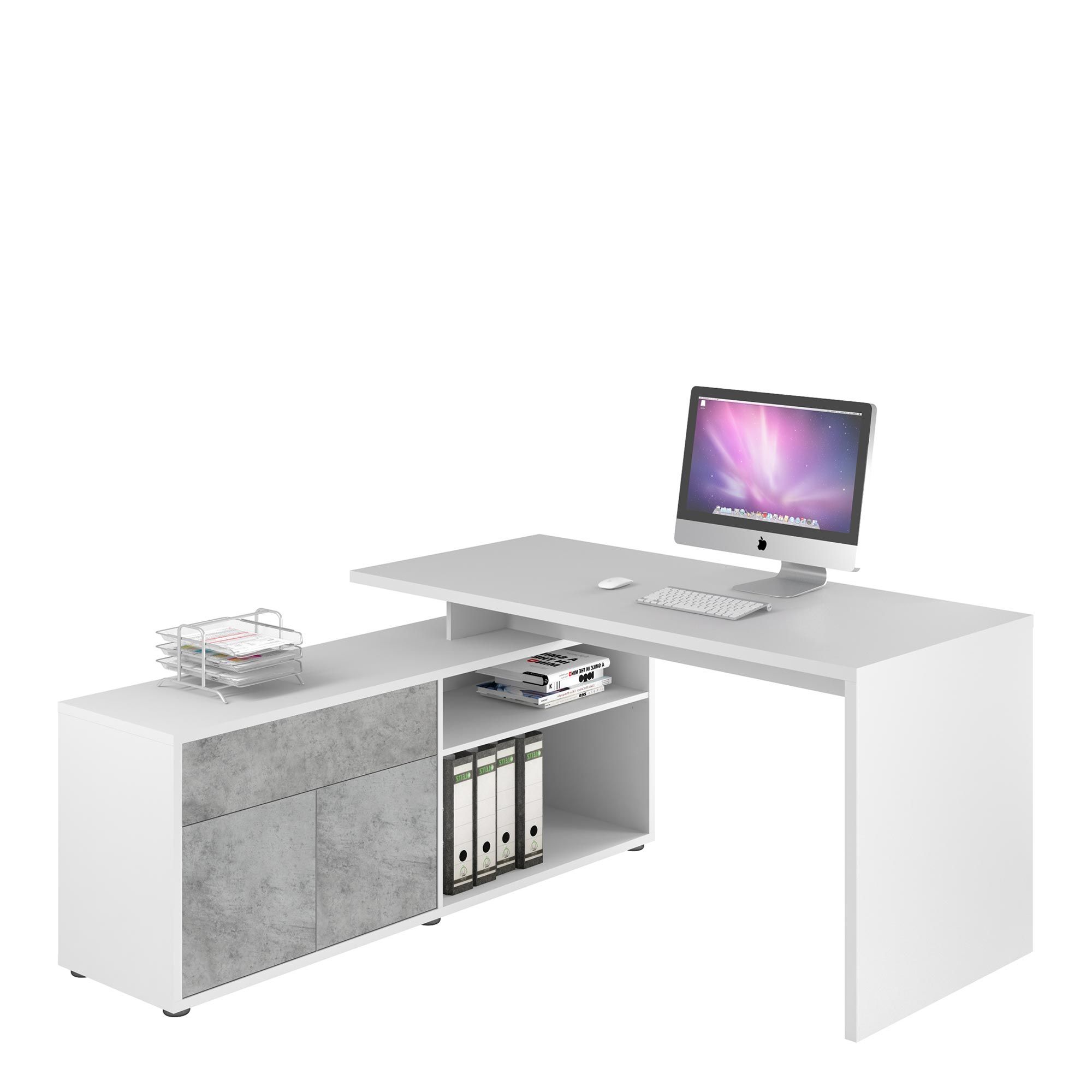 Well Known Gloss White Corner Desks Regarding Newton – 4020 3964 Corner Desk – Ice White /stone Grey – Home Office (View 3 of 15)