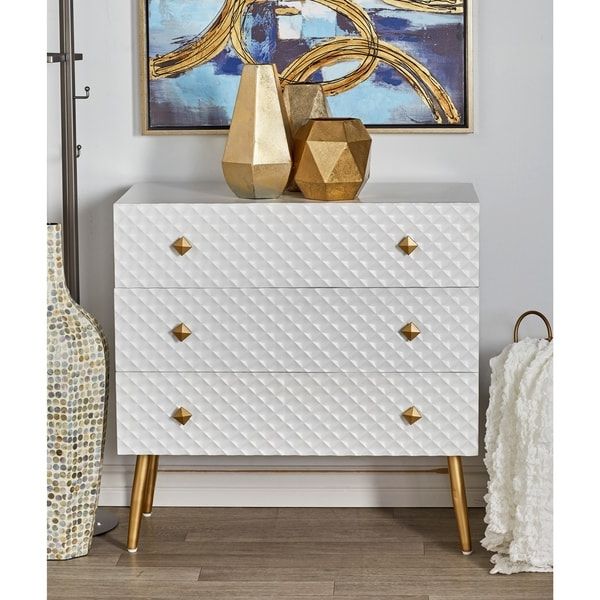 Well Known Shop Modern White Diamond Patterned 3 Drawer Wooden Cheststudio 350 Intended For Matte White 3 Drawer Wood Desks (View 9 of 15)