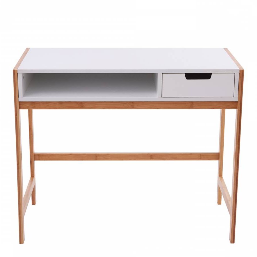 Well Known Snow White 1 Drawer Desks Throughout White Bamboo Rostok 1 Drawer Desk – Brandalley (View 1 of 15)