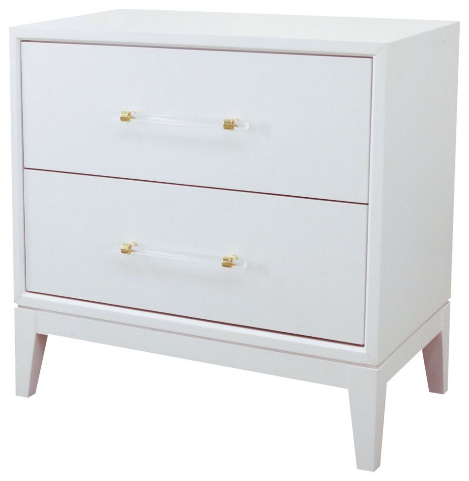 Well Known White Lacquer 2 Drawer Desks Within Orbis White Lacquer Nightstand – Transitional – Nightstands And Bedside (View 13 of 15)