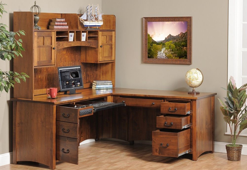 Well Known Wood Center Drawer Computer Desks Regarding Brown Corner Wood Desk With Shelves And Drawers – Thebestwoodfurniture (View 9 of 15)