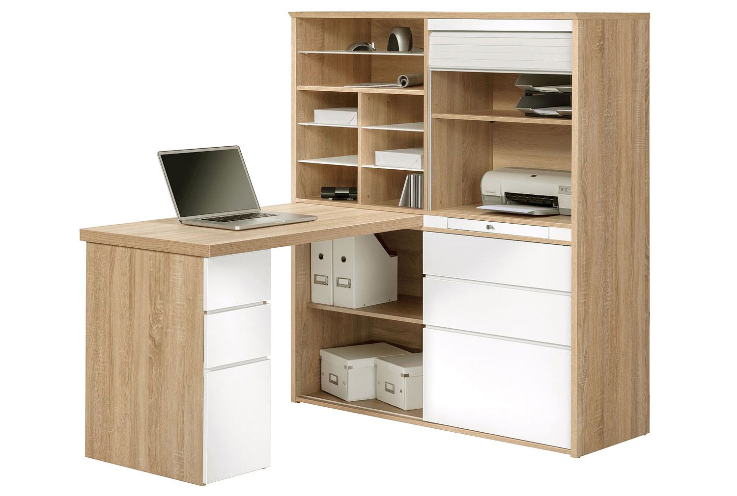 Well Known Zuccotto Mini Office (sonoma Oak/ White Gloss) – Furniture At Work® Regarding Sonoma Oak Writing Desks (View 5 of 15)