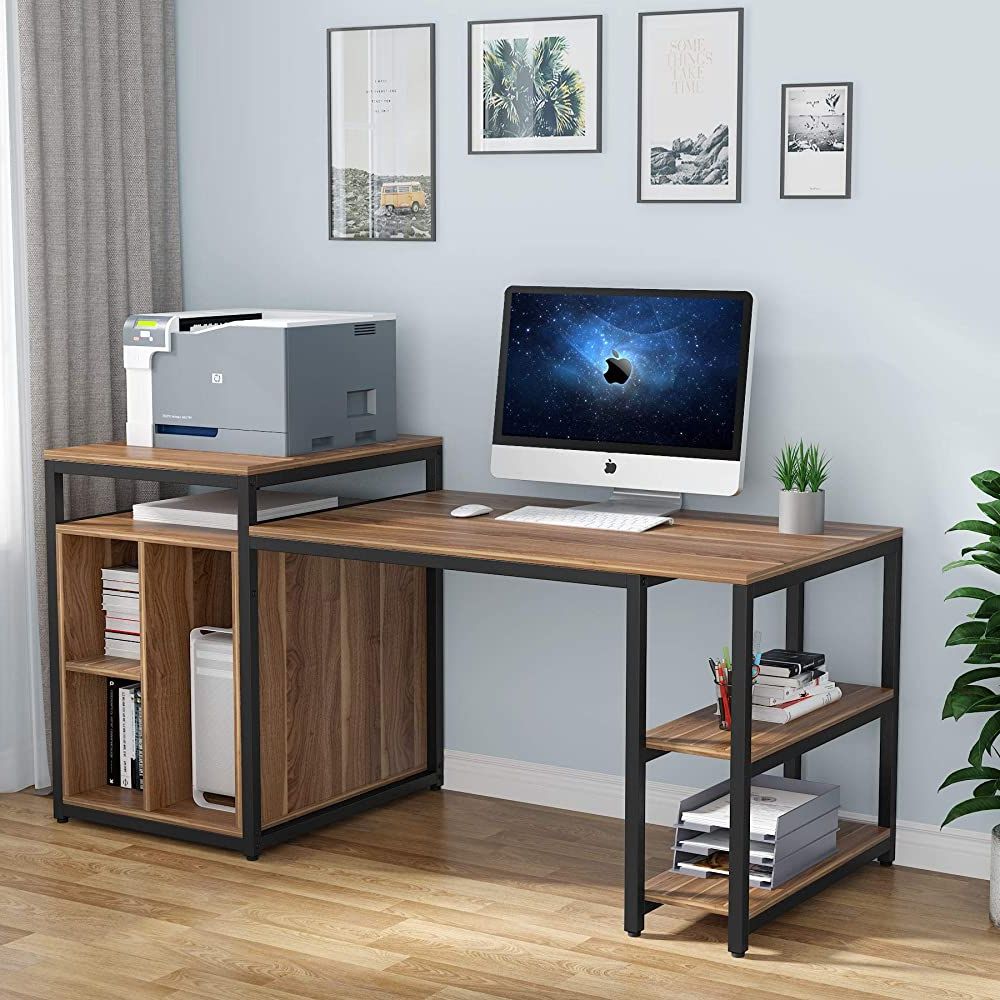 Well Liked Buy Tribesigns Computer Desk With Storage Shelf, 47 Inch Home Office With Regard To Walnut Brown 2 Shelf Computer Desks (View 7 of 15)