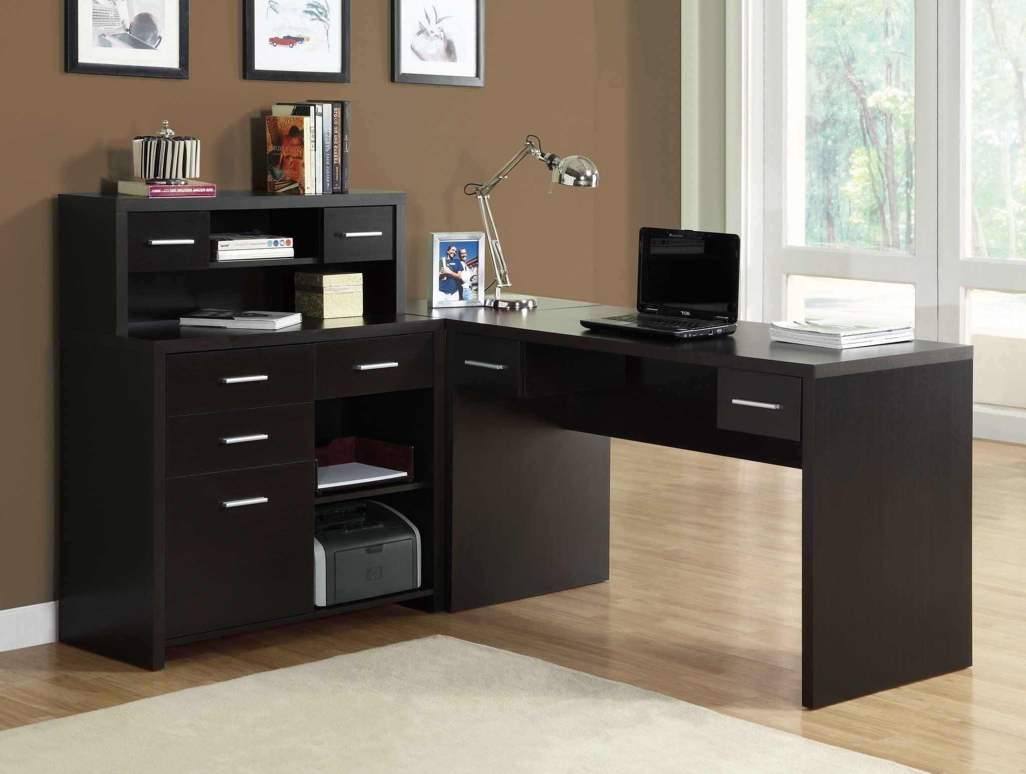 Well Liked Executive Desks With Dual Storage Inside Cappuccino Modern L Shaped Desk With Great Storage (View 4 of 15)