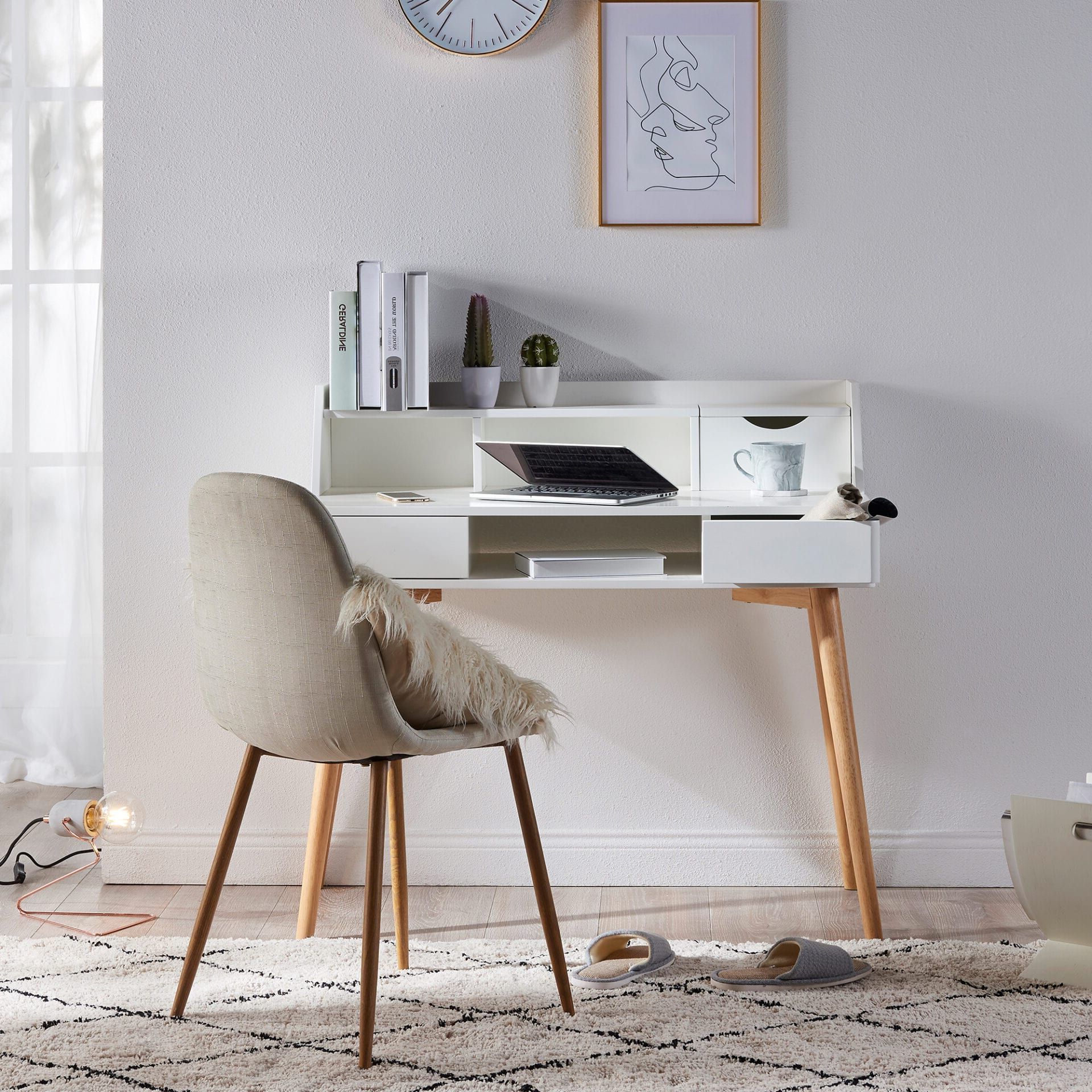 Well Liked Natural And White 1 Drawer Writing Desks Within Versanora Creativo Wooden Writing Desk With Storage, White/natural Vnf (View 6 of 15)