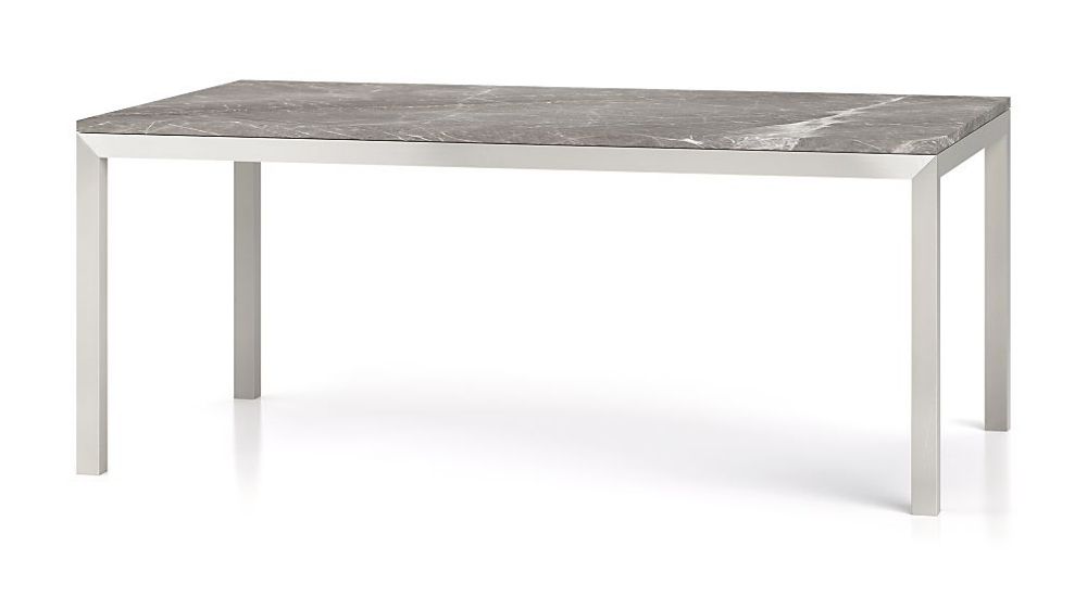 Well Liked Stainless Steel And Gray Desks Inside Parsons Grey Marble Top/ Stainless Steel Base 72x42 Dining Table (View 8 of 15)
