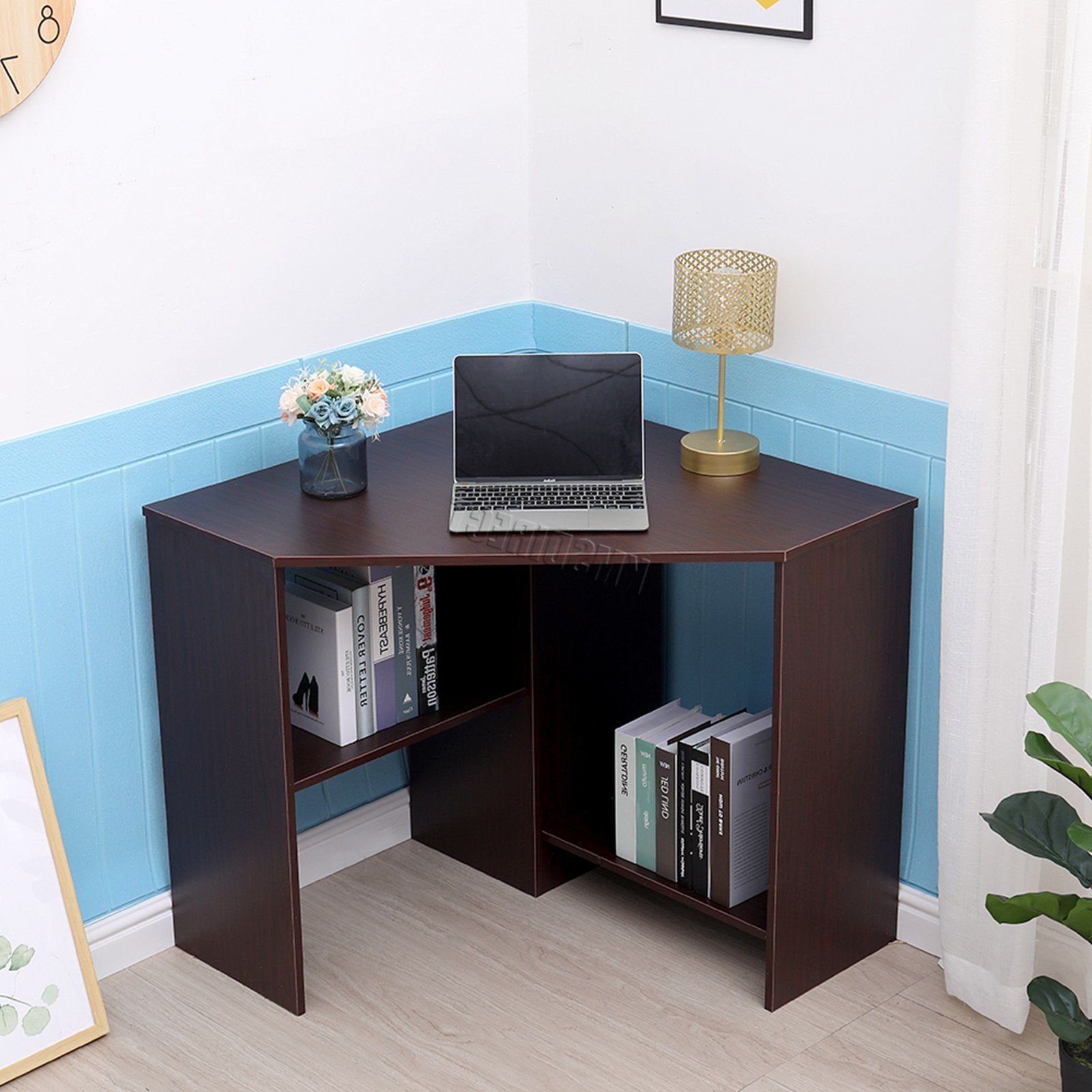 Westwood Pc Computer Desk Corner Wooden Desktop Table 2 Shelf With Regard To 2018 Walnut Brown 2 Shelf Computer Desks (View 3 of 15)