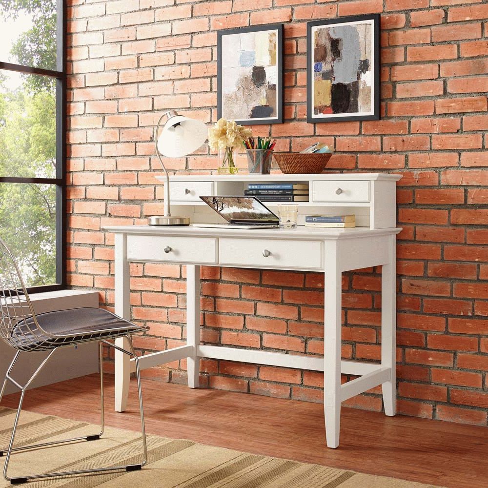 White And Cement Writing Desks With Regard To Popular Campbell Writing Desk With Hutch In White Finish (View 2 of 15)