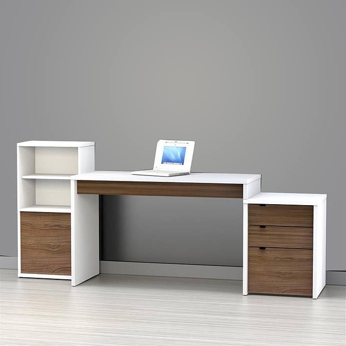 White And Walnut 6 Shelf Computer Desks Throughout Recent Gorgeous And Impressive Single Pedestal Laptop Desk Set With Bookcase (View 9 of 15)
