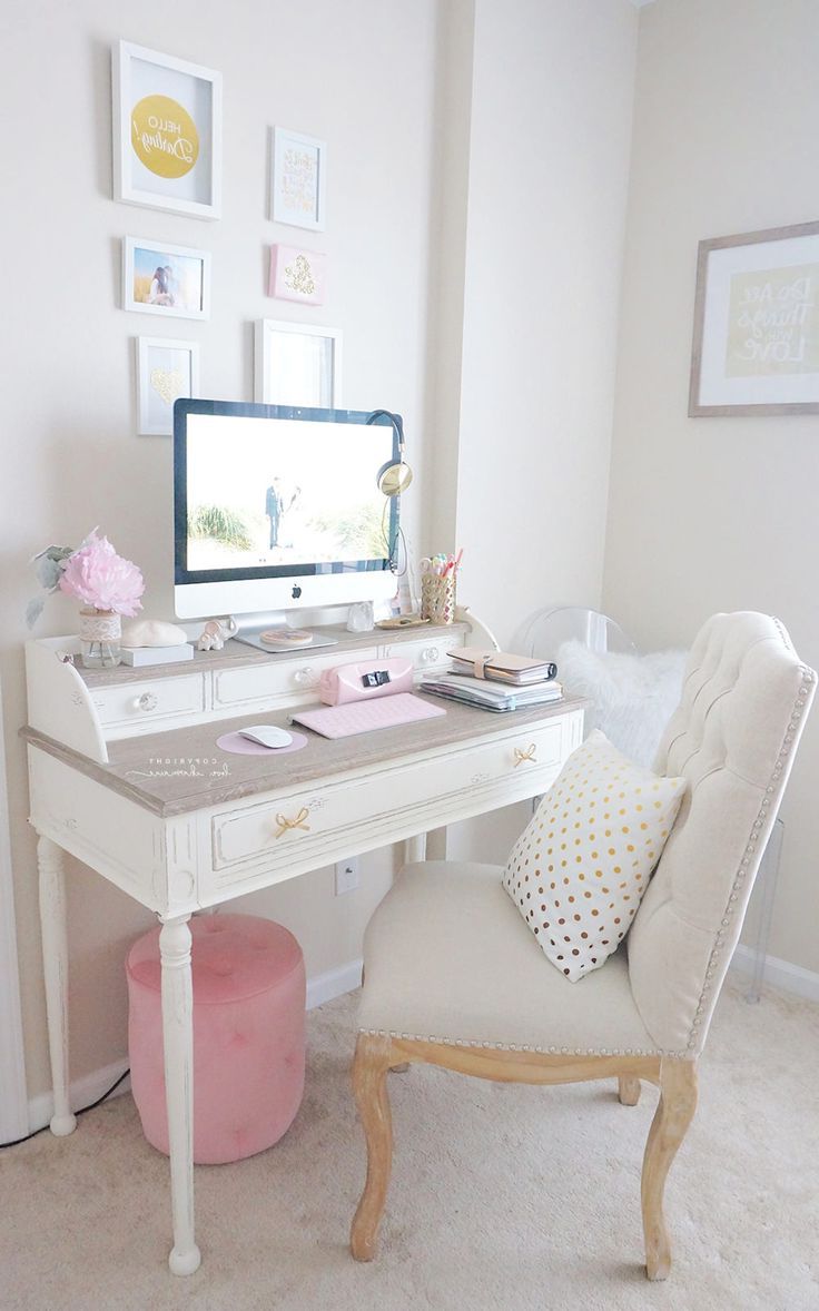 White Desk Design Within Gold And Pink Writing Desks (View 1 of 15)