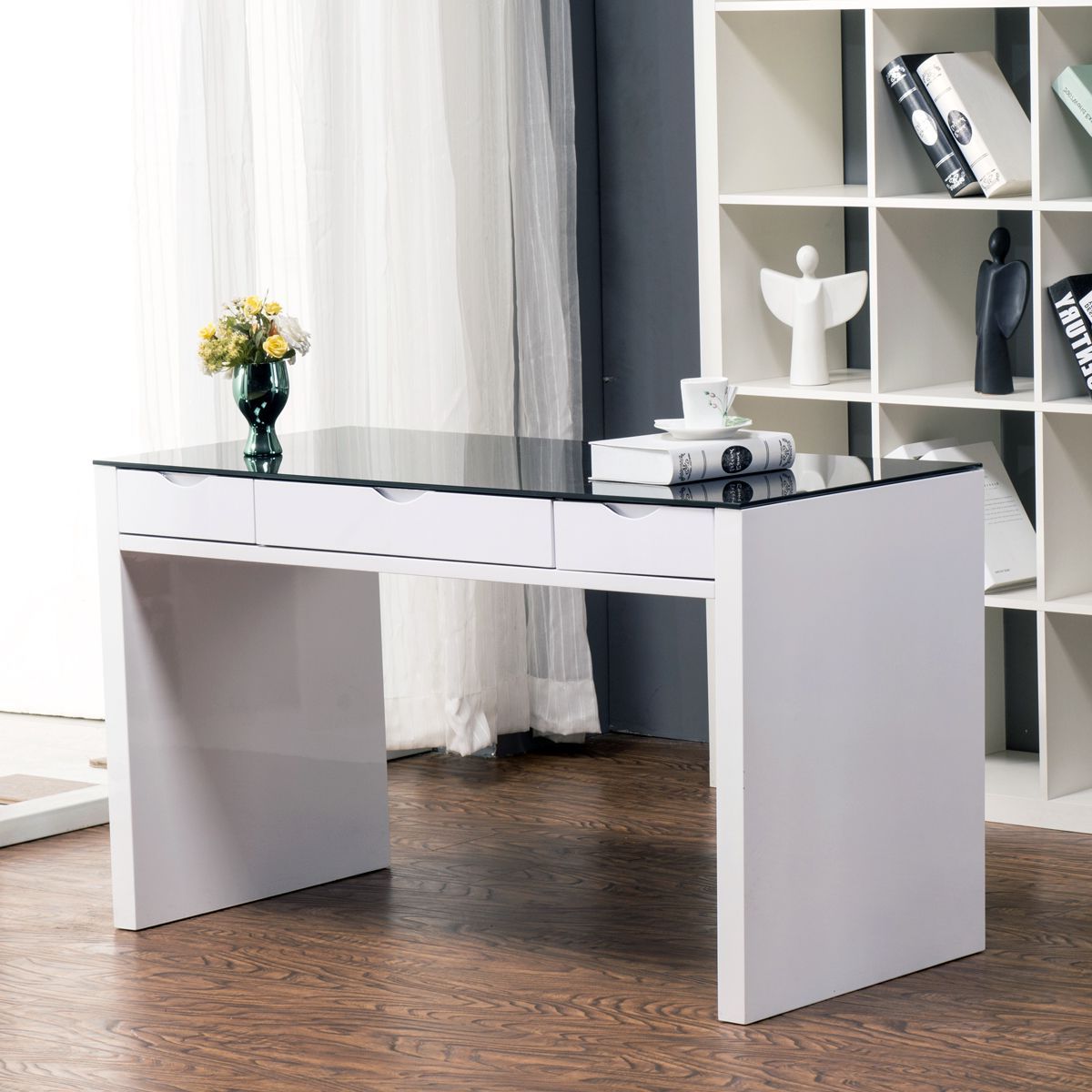 White Desk Office Throughout Popular White Finish Glass Top Desks (View 11 of 15)
