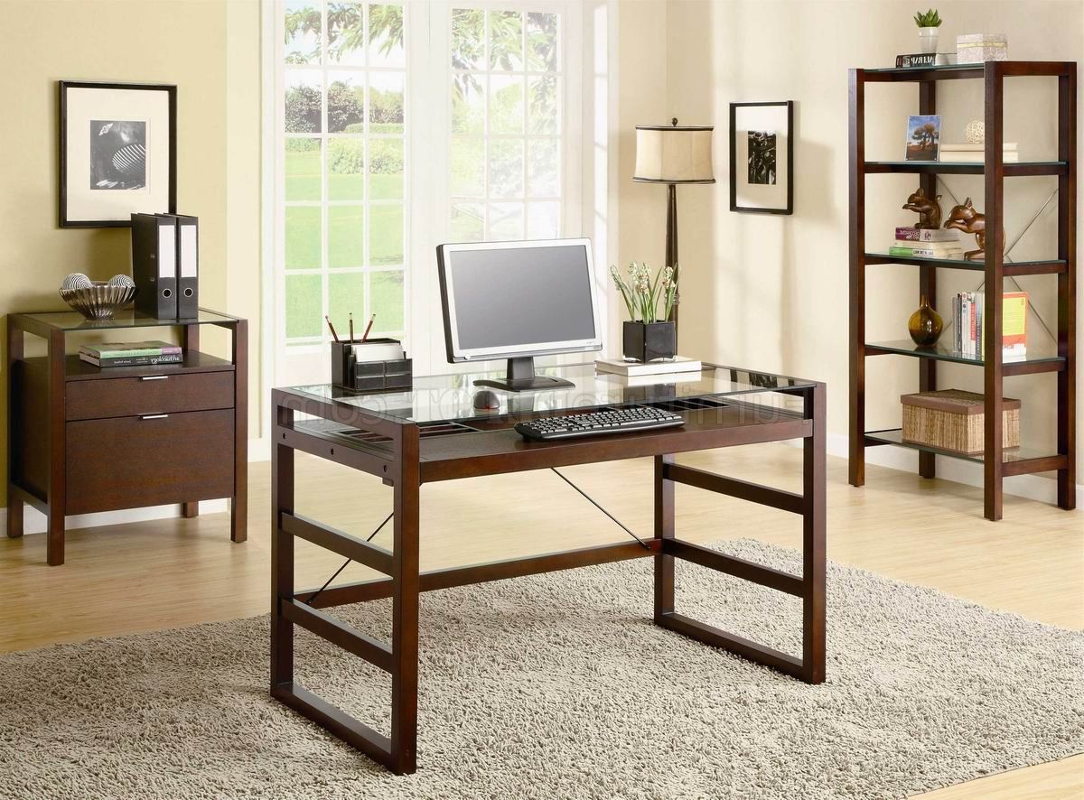 White Finish Glass Top Desks In Most Popular Dark Cherry Finish Modern Glass Top Home Office Desk W/options (View 13 of 15)