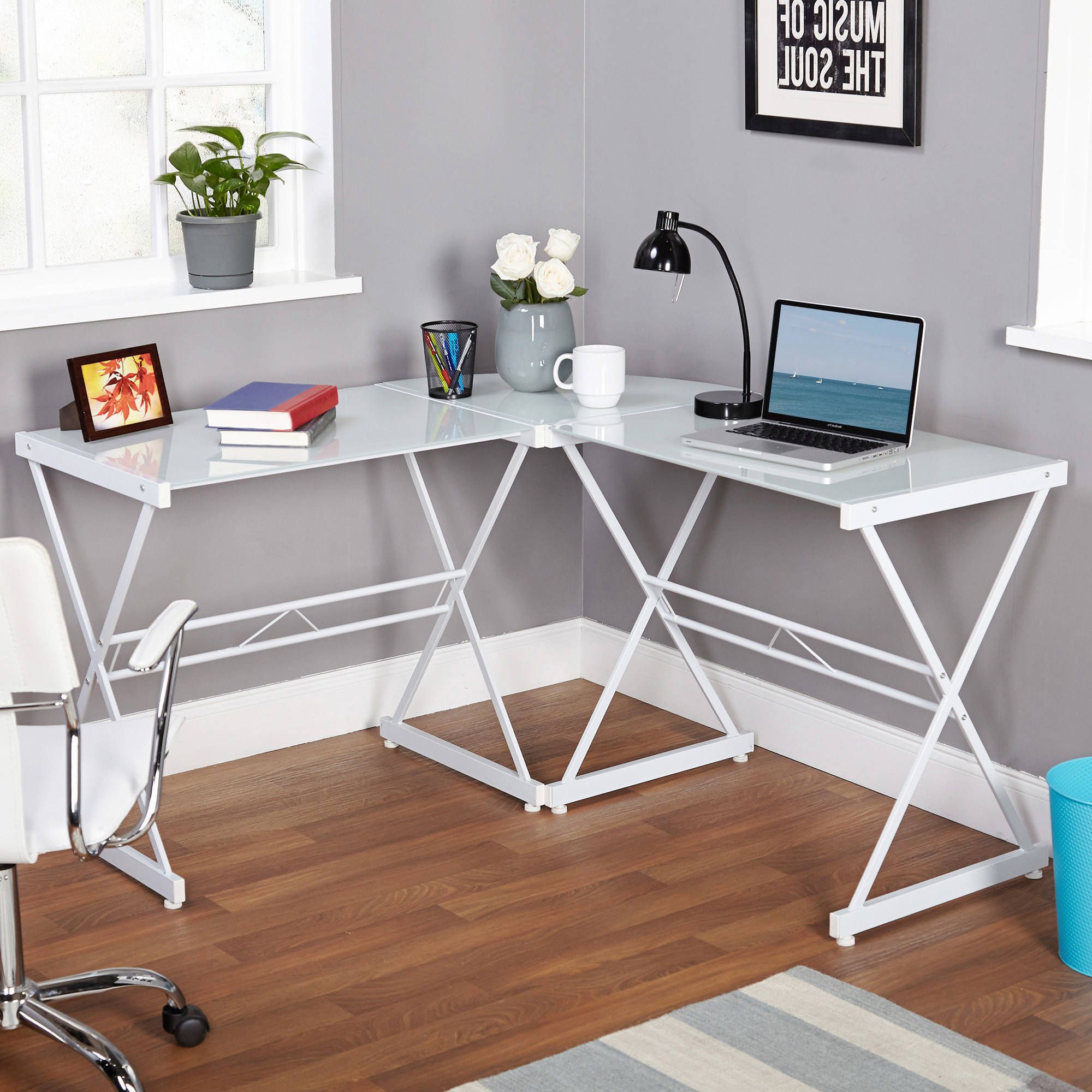 White Finish Glass Top Desks With Regard To Popular Atrium Metal And Glass L Shaped Computer Desk, Multiple Colors (View 8 of 15)