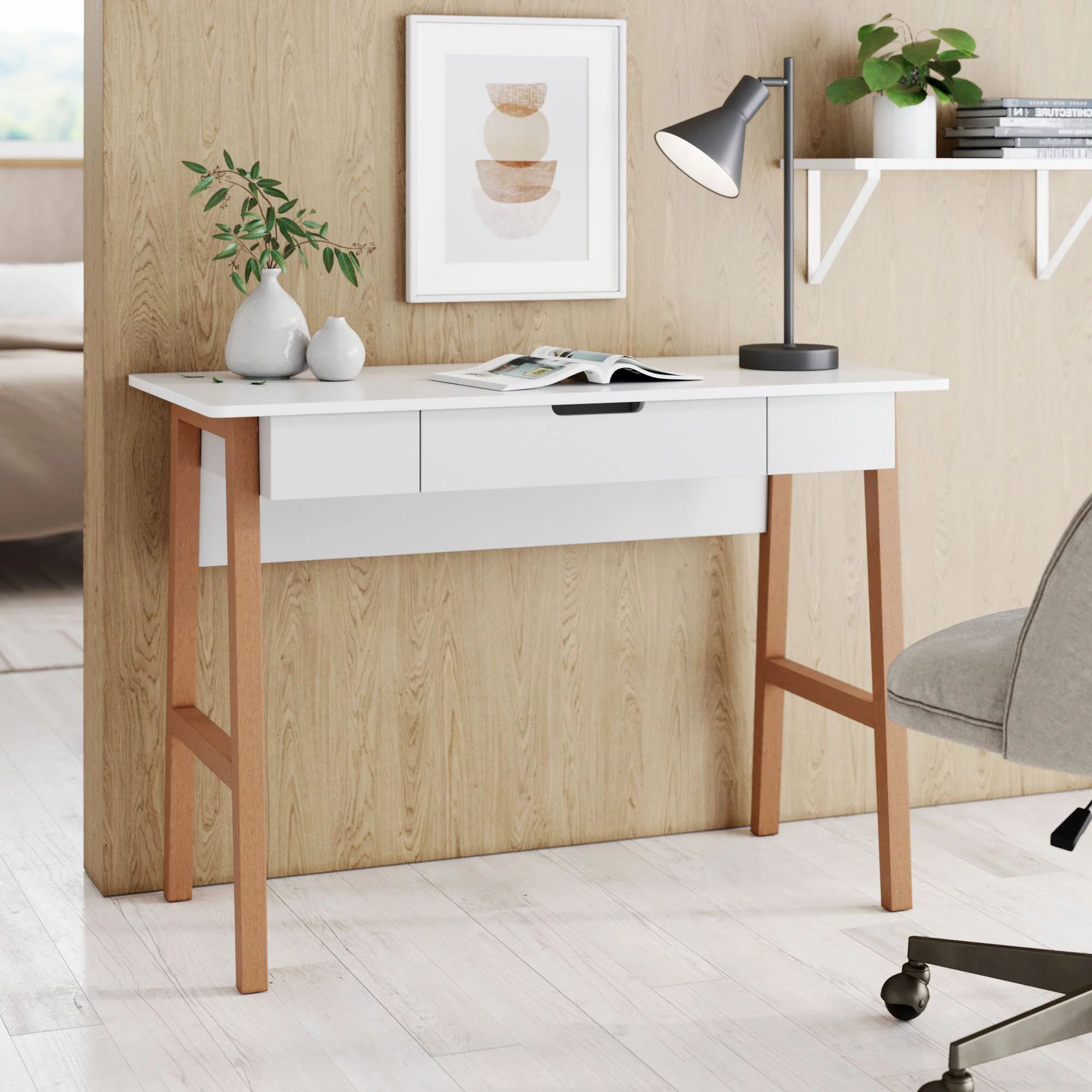 White Finish Office Study Work Desks Inside 2019 Nathan James Telos Home Office Computer Desk With Drawer White Modern (View 11 of 15)