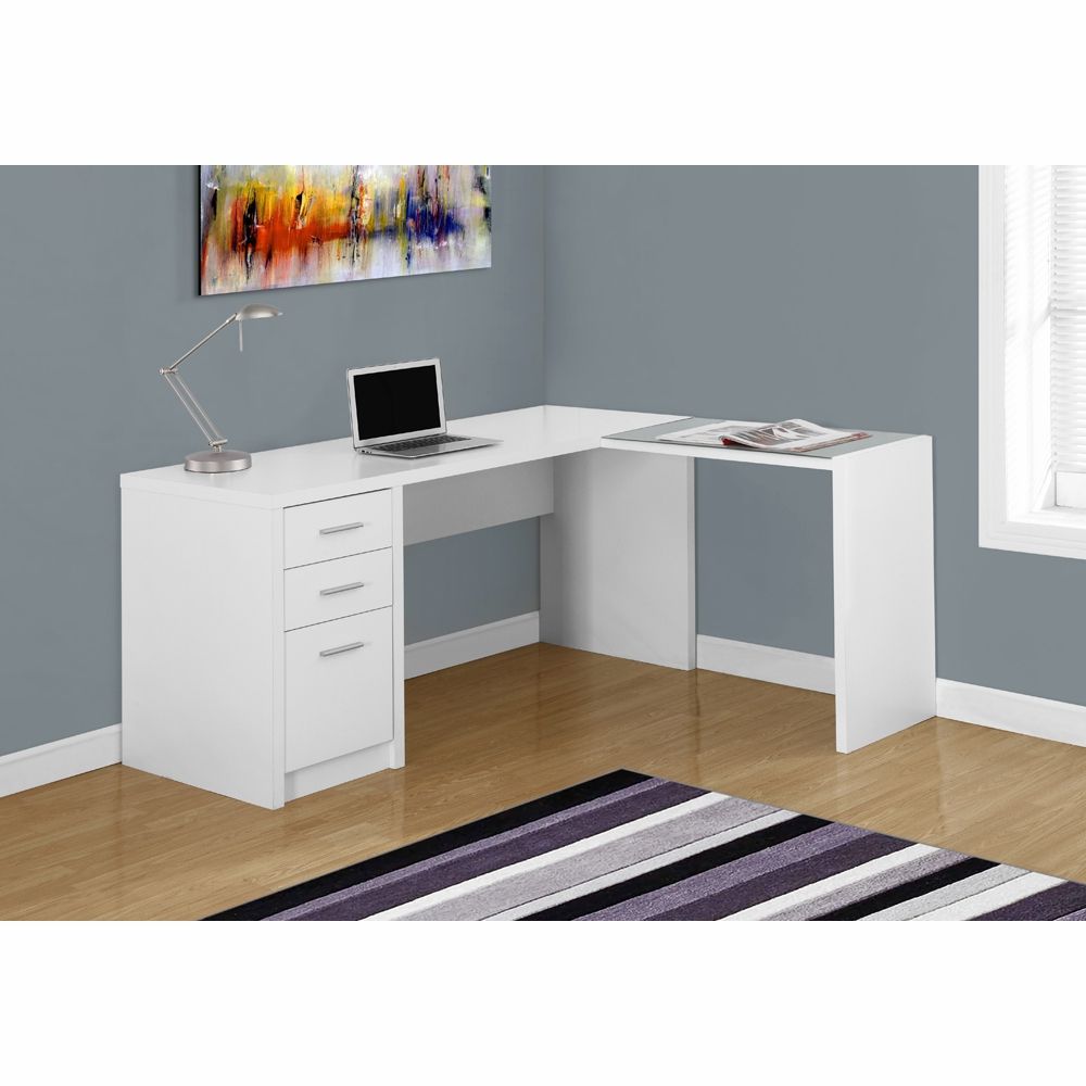 White Glass And Natural Wood Office Desks For Well Known Monarch Specialties – Computer Desk White Corner With Tempered Glass (View 10 of 15)