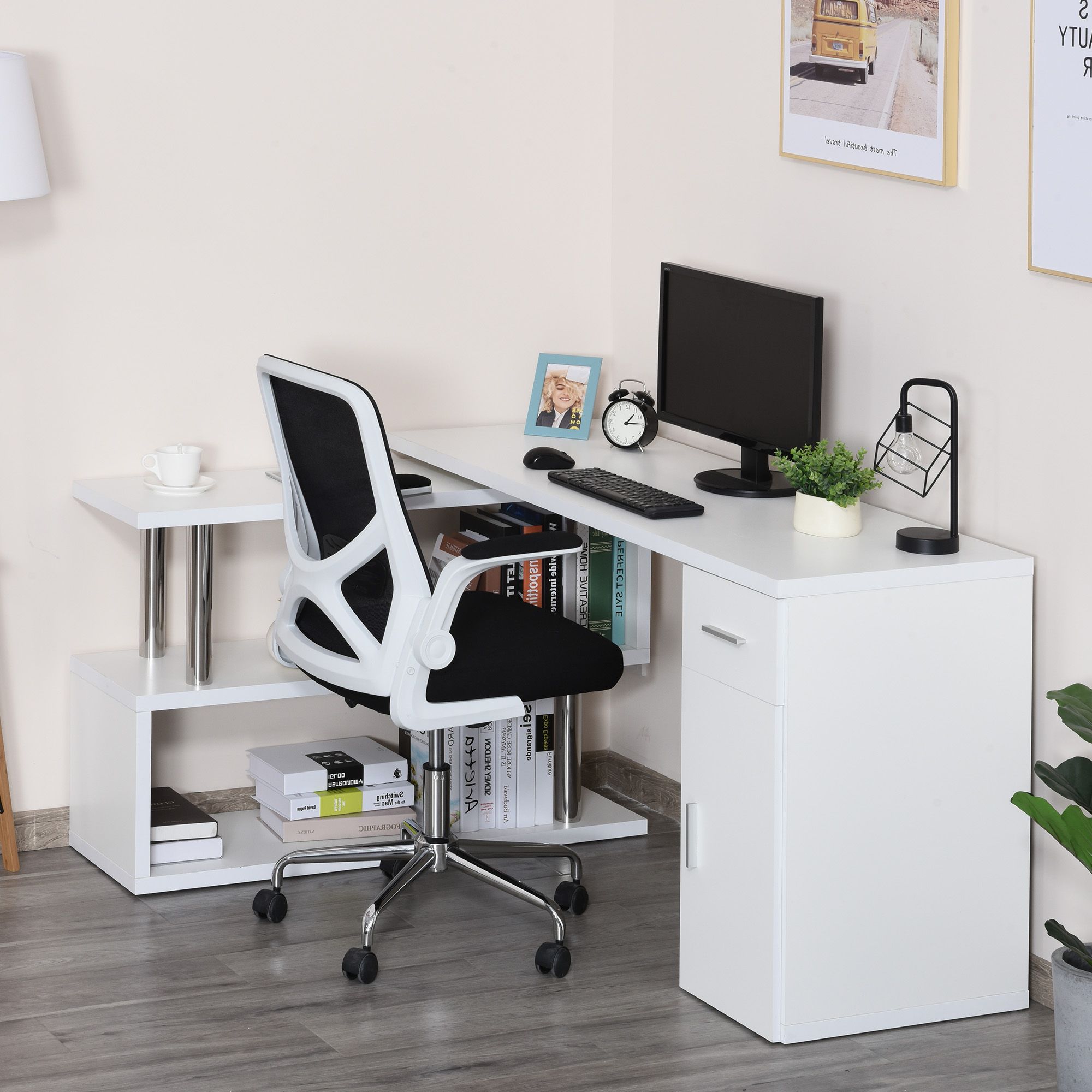 White Glass And Natural Wood Office Desks Within Well Liked Homcom Rotating Desk L Shaped Computer Desk Workstation With Storage (View 2 of 15)
