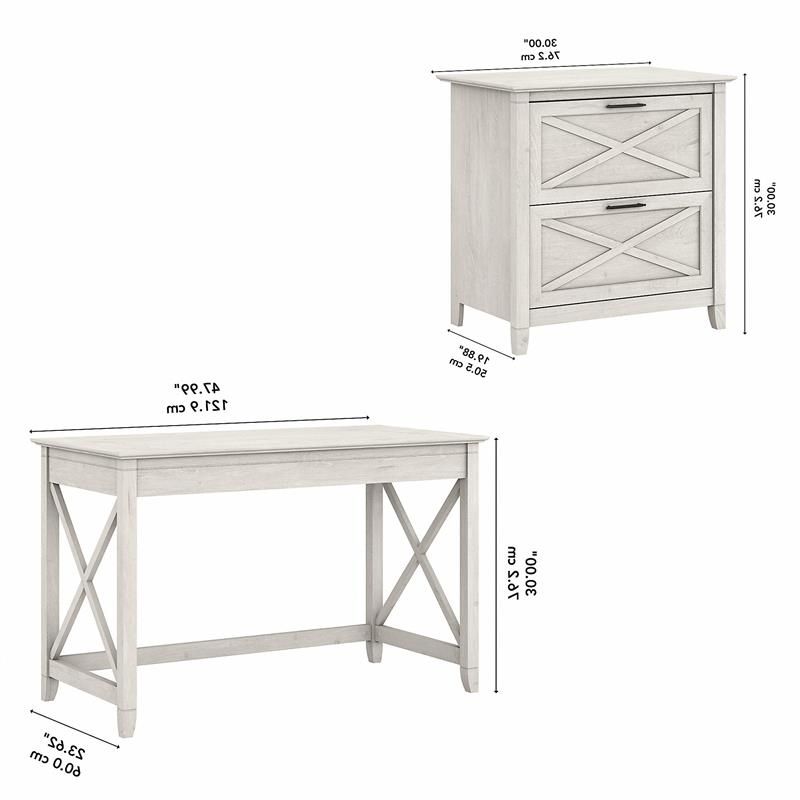 White Oak Wood Writing Desks Regarding Most Current Key West 48w Writing Desk With Drawers In Linen White Oak – Engineered (View 9 of 15)