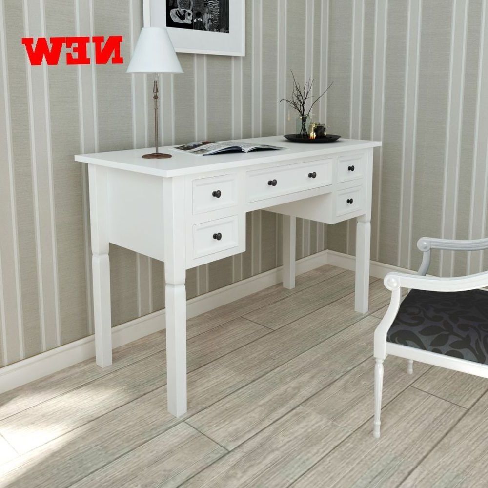 White Writing Desk Drawers Elegant Office Home Pc Laptop Worksation With Regard To 2018 White And Cement Writing Desks (View 1 of 15)