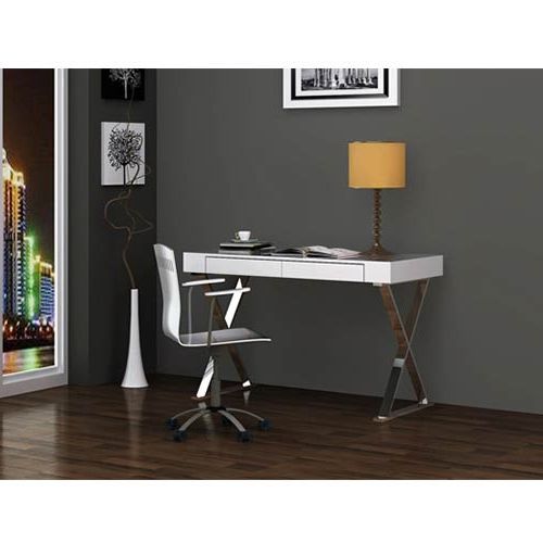 Whiteline Modern Living Elm High Gloss White Large Desk Dk1205l Wht Within Popular White Lacquer Stainless Steel Modern Desks (View 14 of 15)