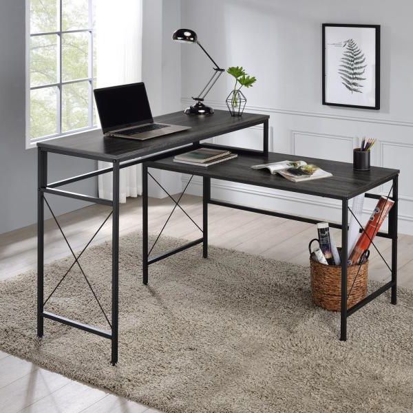 Widely Used Acacia Wood Writing Desks With Usb Ports Throughout Furniture Of America Domino Gray L Shaped Writing Desk With Usb Ports (View 6 of 15)