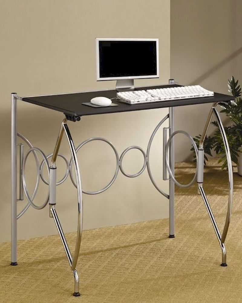 Widely Used Fold Away Space Saving Desk In Chrome, Silver & Black Co800220 Pertaining To Black And Silver Modern Office Desks (View 6 of 15)