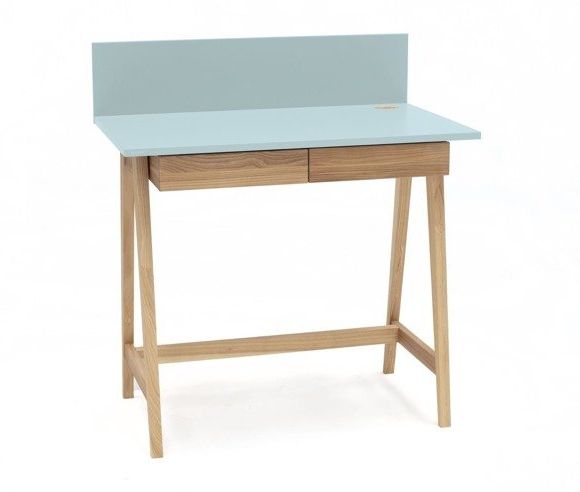 Widely Used Graphite And Ashwood Writing Desks With Luka Ashwood Writing Desk 110x50cm With Drawer / Light Turquoise (View 11 of 15)