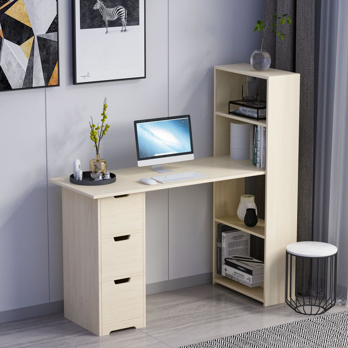 Widely Used Modern Computer Desk With 4 Tier Storage Shelves, Large Home Office For Modern Office Writing Desks (View 13 of 15)