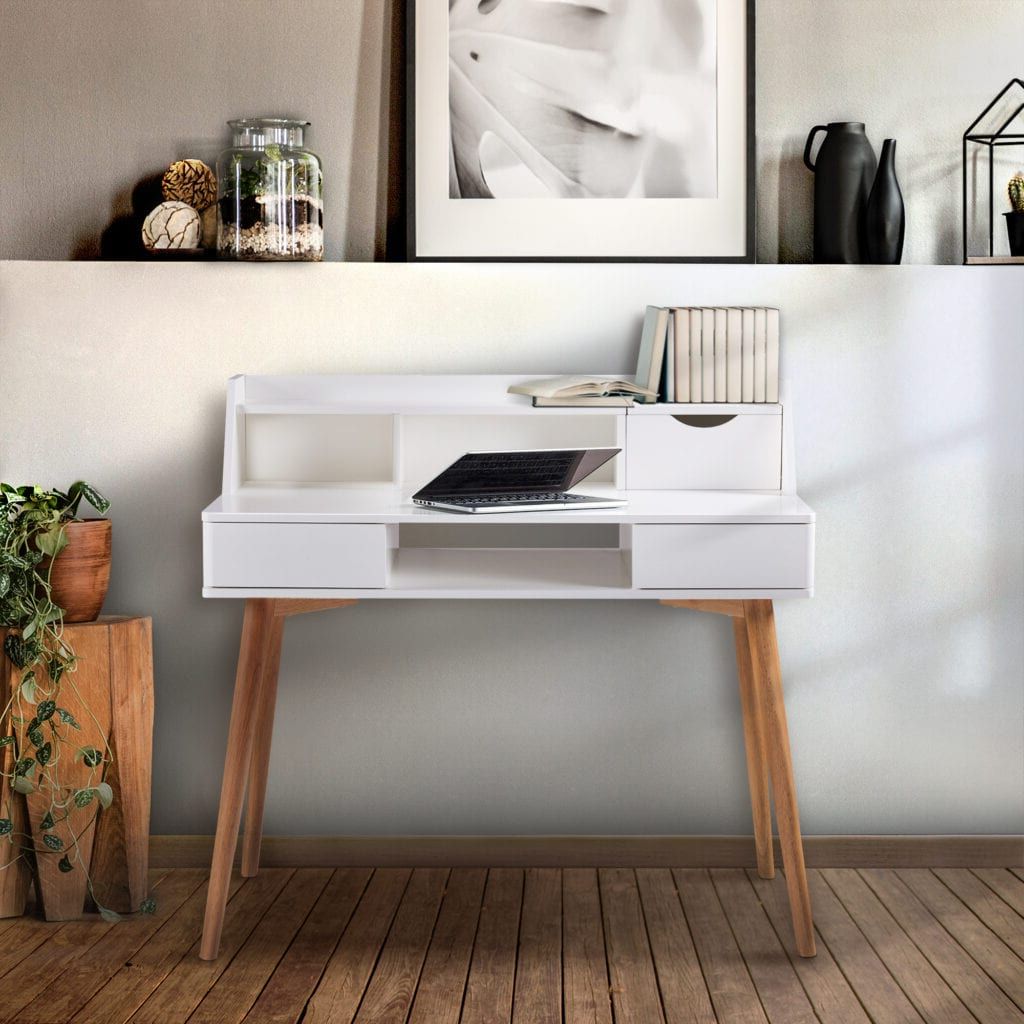 Widely Used Natural And White 1 Drawer Writing Desks Within Versanora Creativo Wooden Writing Desk With Storage, White/natural Vnf (View 5 of 15)