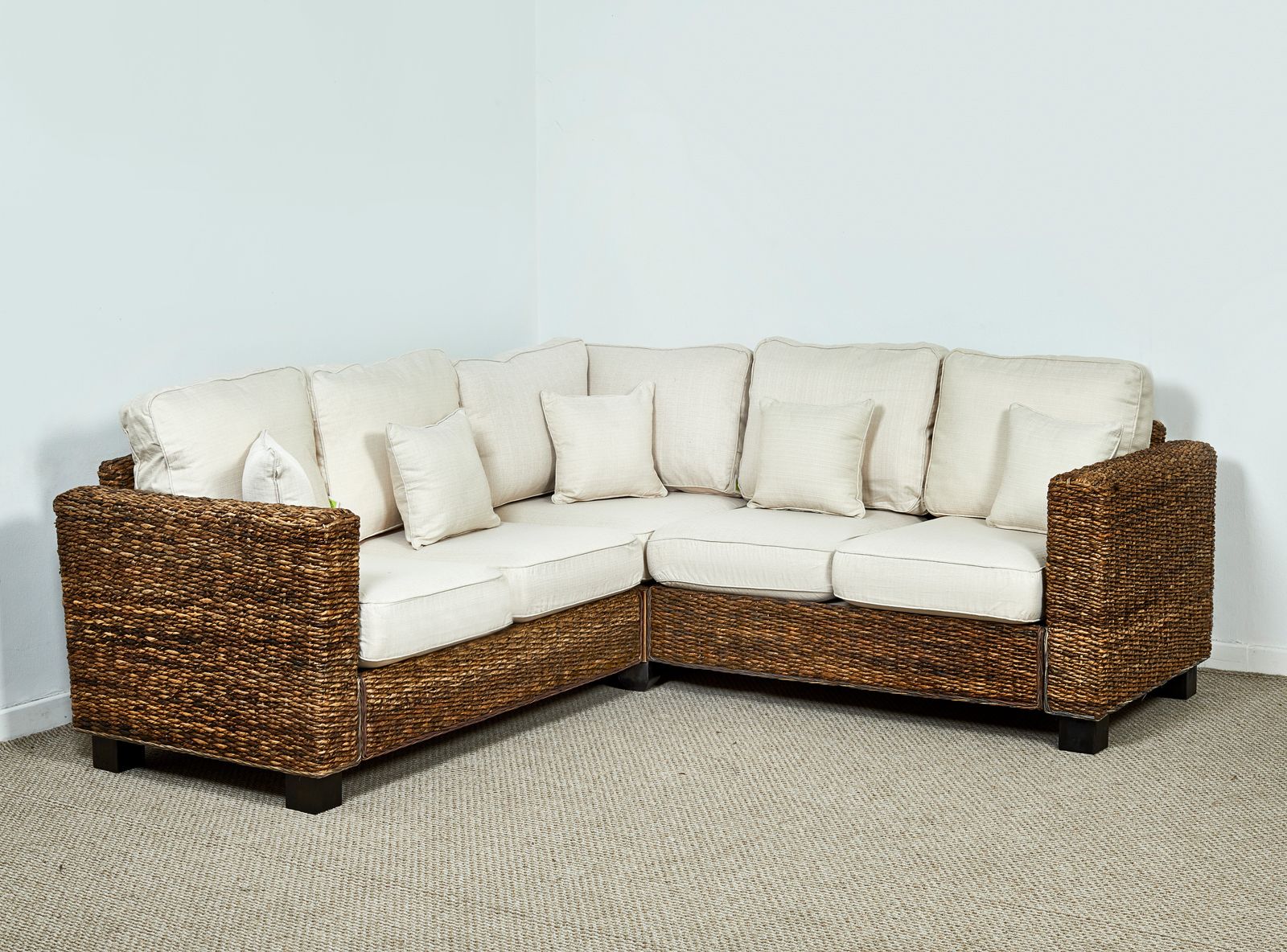 Widely Used Rustic Brown Sectional Corner Desks Inside Natural Rattan Conservatory Corner Sofa In Oatmeal – Kensington Abaca (View 3 of 15)