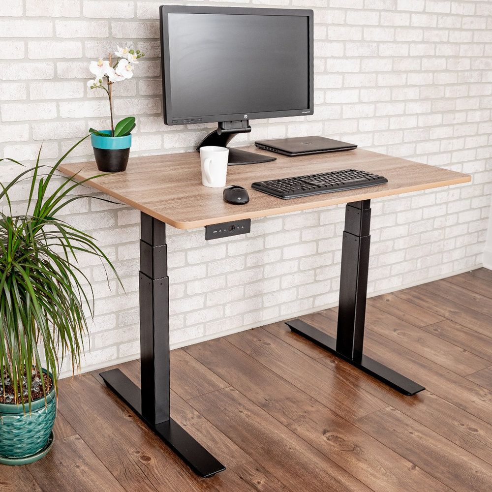Widely Used White Adjustable Stand Up Desks Pertaining To Luxor Stande 48 Bk/wo White Oak Electric Adjustable Standing Desk With (View 1 of 15)
