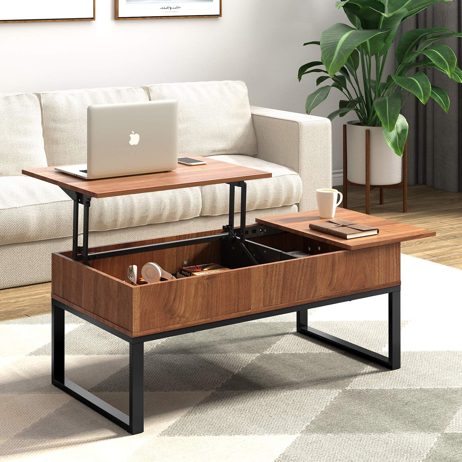 Wlive Wood Coffee Table With Adjustable Lift Top Table, Metal Frame Within Current Espresso Wood Adjustable Reading Tables (View 13 of 15)