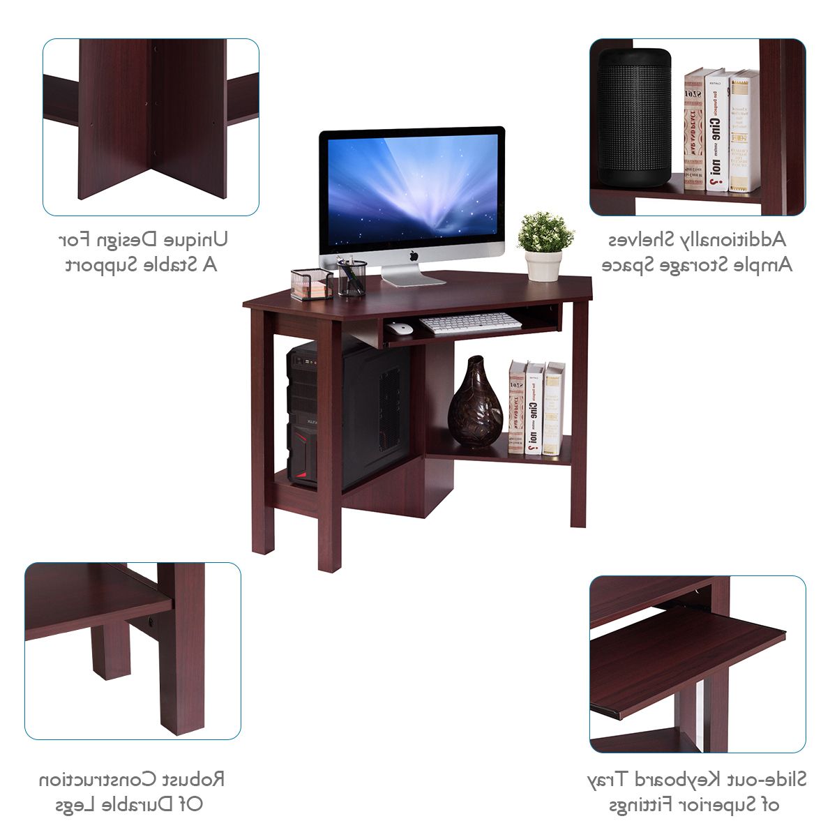 Wooden Corner Computer Desk With Drawer Office Study Table Black/walnut With Regard To Current White And Walnut 6 Shelf Computer Desks (View 14 of 15)