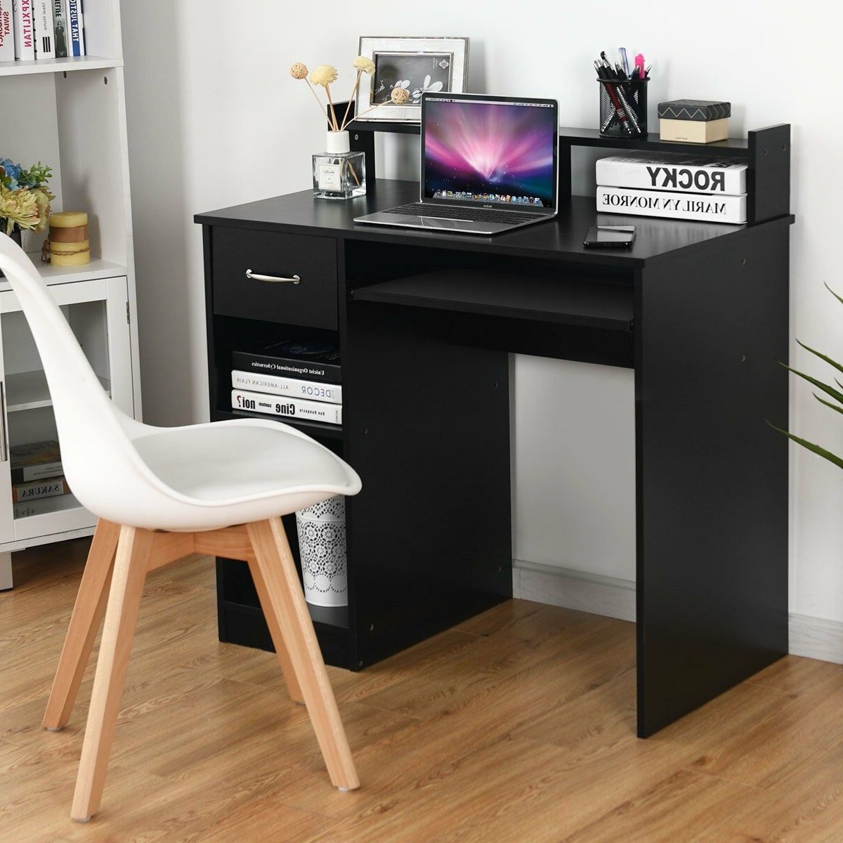 Workstation With Smooth Keyboard Tray & Storage Shelves Laptop Pc Table Intended For 2019 Corner Desks With Keyboard Shelf (View 1 of 15)