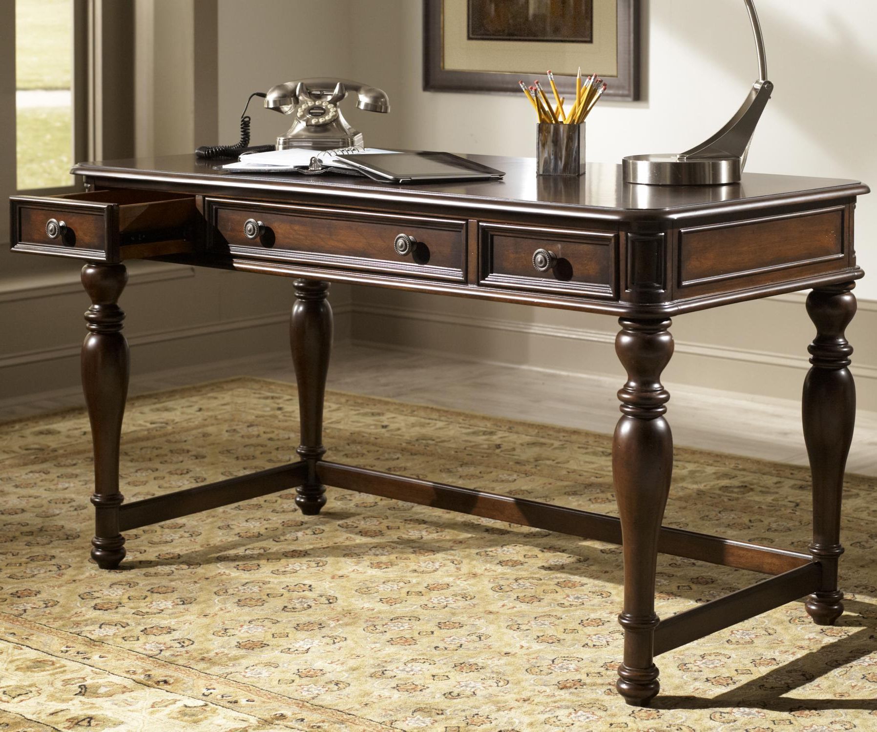 Writing Desk With Three Drawers In Cognac Finishliberty Furniture Regarding 2018 Reclaimed Barnwood Writing Desks (View 6 of 15)