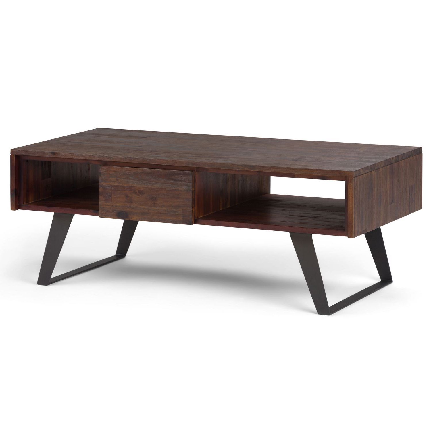 Wyndenhall Mitchell Solid Acacia Coffee Table In Distressed Charcoal Inside Fashionable Distressed Brown Wood 2 Tier Desks (View 3 of 15)