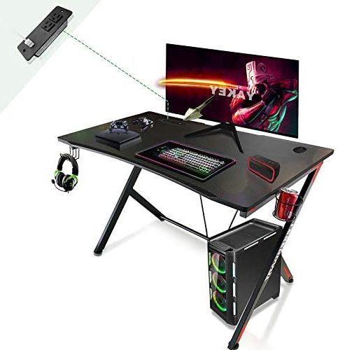 Yakey Gaming Desk 45 Inch Home Office Desk, Gaming Workstation With Intended For Well Known Gaming Desks With Built In Outlets (View 4 of 15)