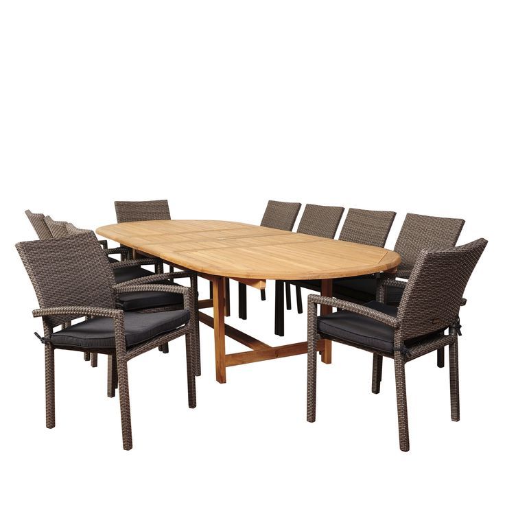 11 Piece Extendable Patio Dining Sets With 2019 11 Piece Brown City Villa Teak Oval Double Extendable Outdoor Patio (View 12 of 15)