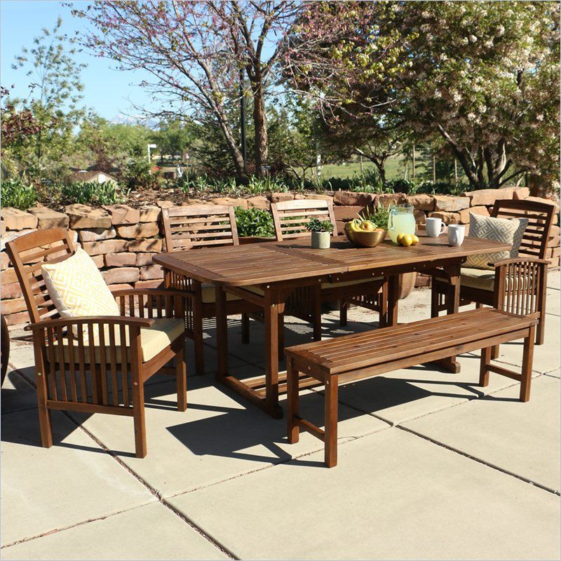 2019 6 Piece Acacia Wood Patio Dining Set In Dark Brown (View 5 of 15)